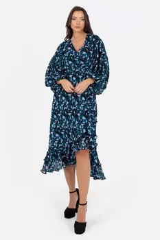 Платье миди с принтом и оборками Lovedrobe, синий
