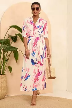 Платье миди с принтом и рукавами 3/4 Love & Roses, белый