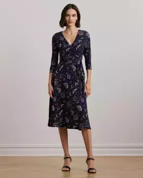 Платье миди с принтом и рукавом-франж Lauren Ralph Lauren, темно-синий