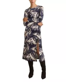 Платье миди с принтом и сборками REISS, синий