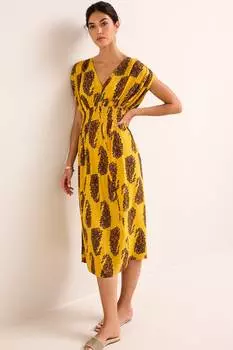 Платье миди с принтом и V-образным вырезом Next, желтый