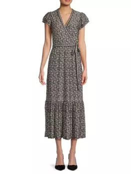 Платье миди с принтом и запахом Max Studio, цвет Black Multi