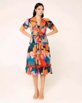 Платье миди с принтом и застежкой на пуговицы спереди Niza, мультиколор