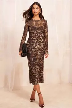 Платье миди с принтом из сетки Friends Like These, коричневый