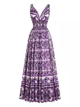 Платье миди с принтом Maiolica DOLCE & GABBANA, фиолетовый