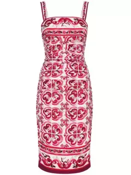 Платье миди с принтом Majolica DOLCE & GABBANA, красный