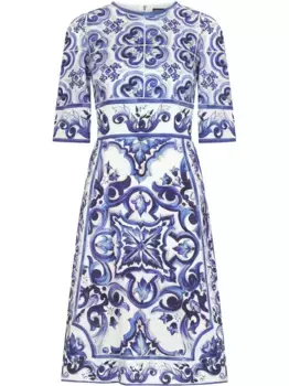 Платье миди с принтом Majolica DOLCE & GABBANA, синий