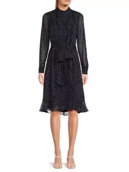 Платье-миди с принтом Mikael Aghal, темно-синий