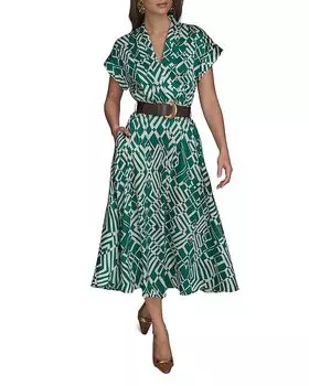 Платье миди с принтом на пуговицах спереди Donna Karan, зеленый