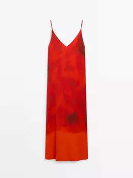 Платье миди с принтом омбре Massimo Dutti, красный