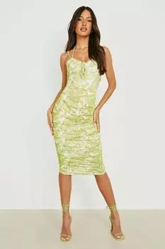 Платье миди с принтом пейсли Boohoo, зеленый