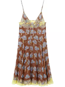 Платье-миди с принтом Versace Poppies Foulard, коричневый