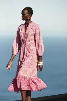 Платье миди с принтом ZARA, разноцветный