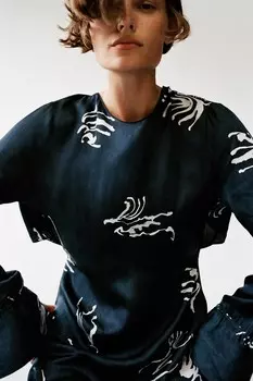 Платье миди с принтом ZARA, темно-синий