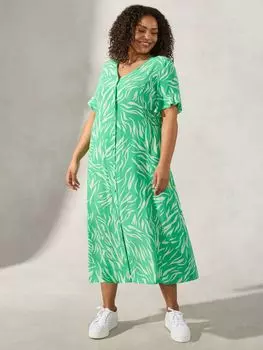 Платье миди с присборенной талией и принтом зебры Live Unlimited Curve, зеленое