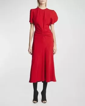 Платье миди с присборенной талией и короткими рукавами Victoria Beckham, цвет Carmine