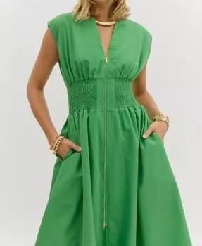 Платье миди с присборенной талией зеленого цвета entro