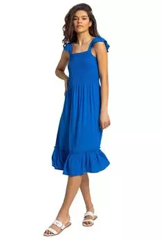 Платье миди с присборенным лифом и оборками Roman, синий