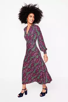 Платье миди с присборенным плющом Boden, синий