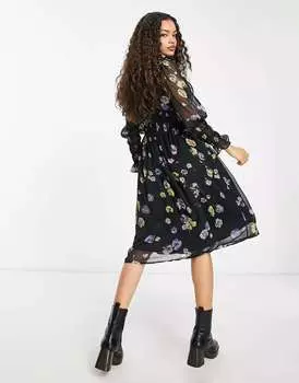 Платье миди с присборенными деталями Vero Moda с цветочным принтом