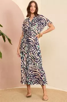 Платье миди с присборенными плечами и поясом Love & Roses, синий