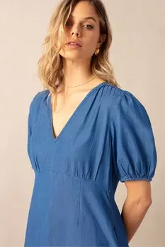 Платье миди с присборенными плечами Ro&Zo, синий