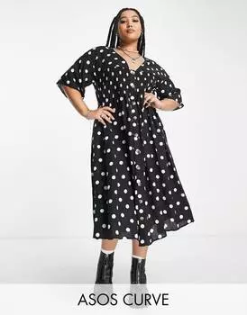 Платье миди с присборенными пуговицами ASOS DESIGN Curve