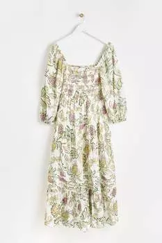 Платье миди с присборками в тропическом стиле пейсли Oliver Bonas, белый