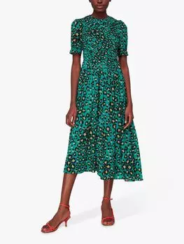 Платье миди с присборкой и леопардовым принтом Whistles, зеленый/разноцветный