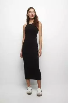 Платье миди с приталенными рукавами Pull&Bear, черный