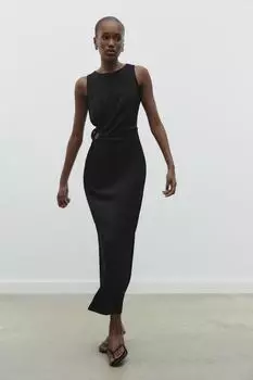 Платье миди с проушиной на талии ZARA, черный