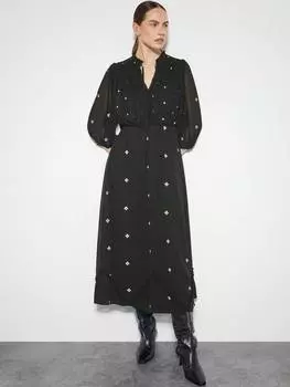 Платье миди с прозрачным рукавом и вышивкой от delilah Monsoon, черный/разноцветный