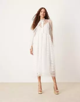 Платье миди с прозрачными оборками Sister Jane цвета слоновой кости