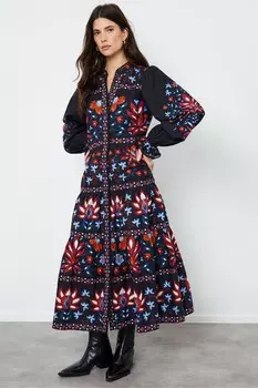 Платье миди с пуговицами и кружевной отделкой, многослойное Another Sunday, черный