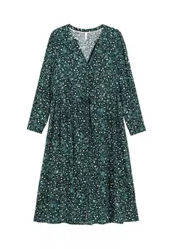 Платье миди с пуговицами и кулиской на талии Sheego, цвет Tiefgr_n Gemustert