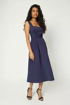 Платье миди с пышной юбкой и лифом Petite Scuba Coast, темно-синий