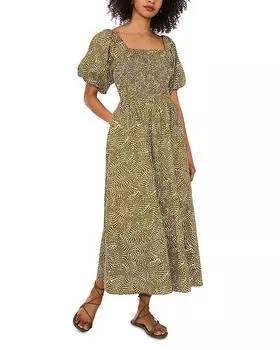 Платье миди с пышными рукавами 1.STATE, зеленый