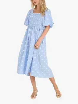 Платье миди с пышными рукавами cheri в горошек A-VIEW, синий/белый