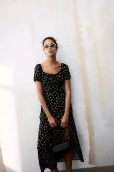Платье миди с пышными рукавами H&M, черный