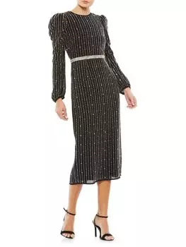 Платье миди с пышными рукавами и декором Mac Duggal, черный