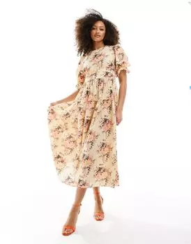 Платье миди с пышными рукавами и цветочным принтом & Other Stories