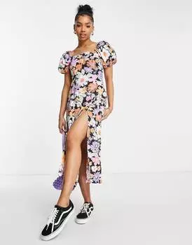 Платье миди с пышными рукавами и цветочным принтом Miss Selfridge