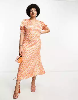 Платье миди с пышными рукавами Never Fully Dressed Plus с принтом омбре