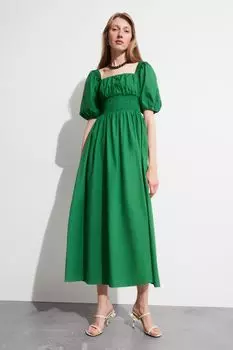 Платье миди с пышными рукавами & Other Stories, зеленый
