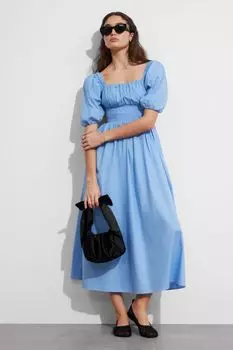 Платье миди с пышными рукавами & Other Stories, синий