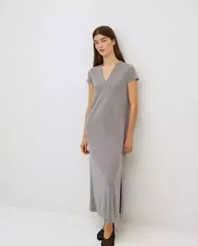 Платье миди с японскими рукавами и V-образным вырезом Yerse, серый