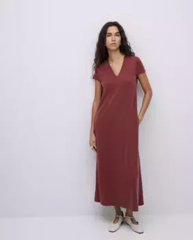 Платье миди с японскими рукавами и V-образным вырезом Yerse, гранатовый