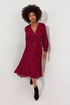 Платье миди с ярким геометрическим принтом и V образным вырезом Joe Browns, розовый