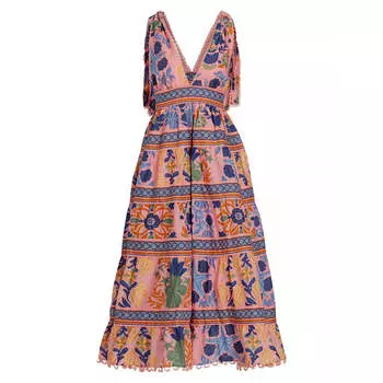Платье миди с ярусами из гобелена и ракушек для женщин Farm Rio