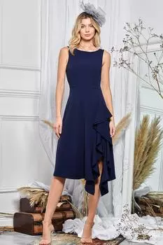 Платье миди с расклешенной юбкой и рюшами Jolie Moi, синий